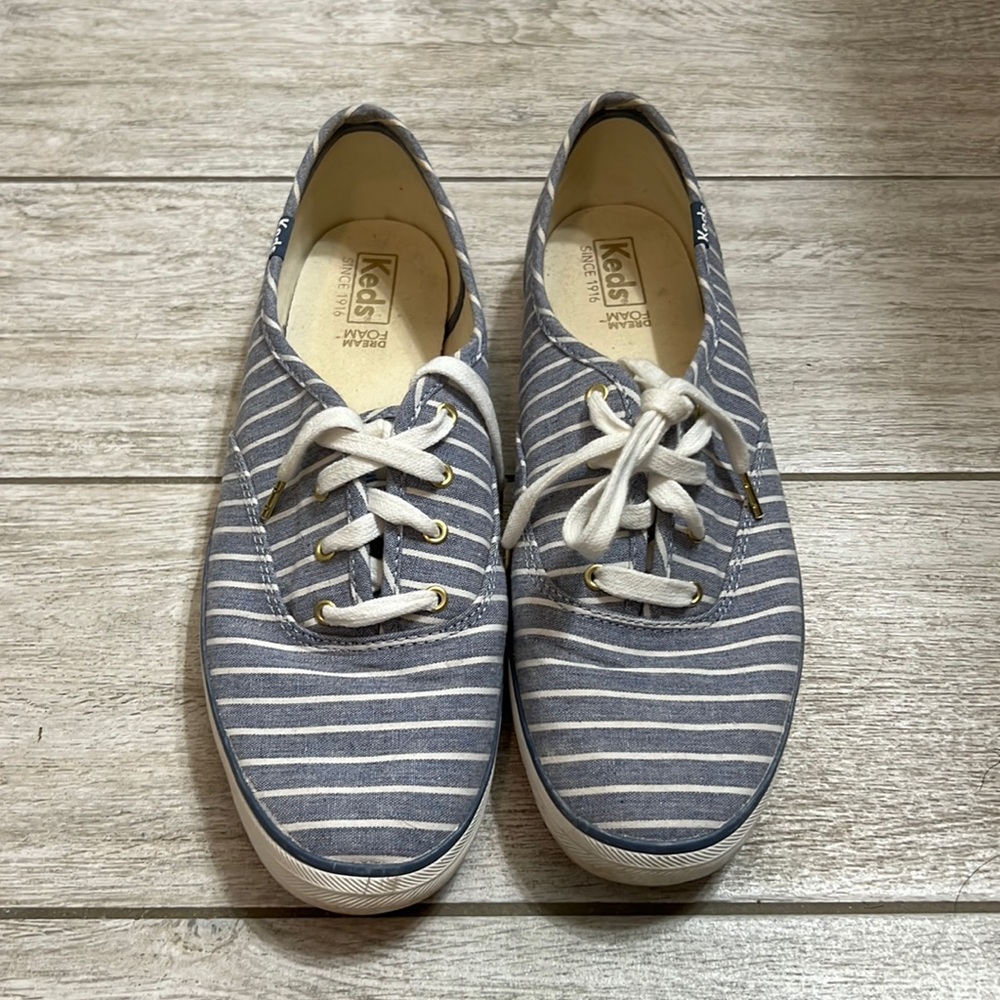 Keds Blue & White Striped Sneakers-9.5